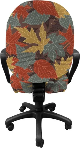 Vista 2 de Lunarable Fall Leaves Office Chair Slipcover, Large Leaf Silhouettes in Earth Tones, Protective Stretch Decorative Fabric Cover, Paprika Multicolor