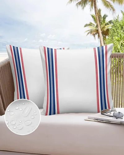 Vista 6 de Outdoor Waterproof Throw Pillow Cover American Independence Day Decorative Pillows Cushion Covers Blue Red White Stripes 2 Pack Pillow Cases for