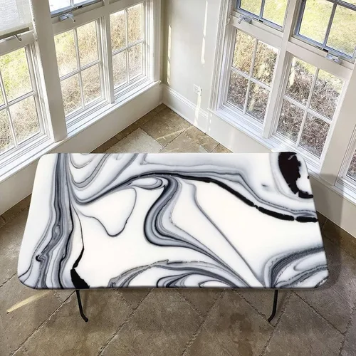 Vista 10 de XISUNYA Mantel de poliéster elástico con diseño de mármol, mantel rectangular de 24 x 36 pulgadas para mesa plegable de 3 pies, mantel ajustable