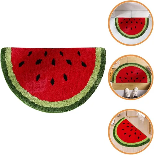 Vista 9 de VOSAREA Alfombra en forma de fruta, alfombra semicircular para puerta, alfombra de baño de felpa antideslizante, absorbente, alfombra gruesa