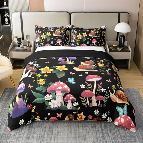 Vista 11 de jejeloiu Cute Mushroom Decor Duvet Cover 100% Cotton for Kids Boys Girls Twin Size Botanical Plants Bedding Set Cartoon Mushrooms Comforter Cover