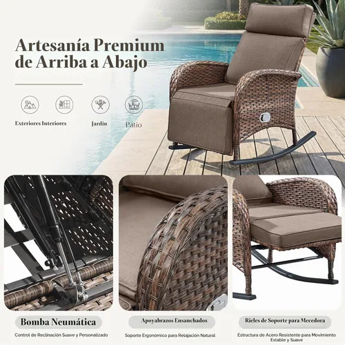Vista 7 de Belord Zero Gravity - Silla reclinable giratoria para patio, silla de mimbre para exteriores con respaldo ajustable y reposapiés, sillas mecedoras