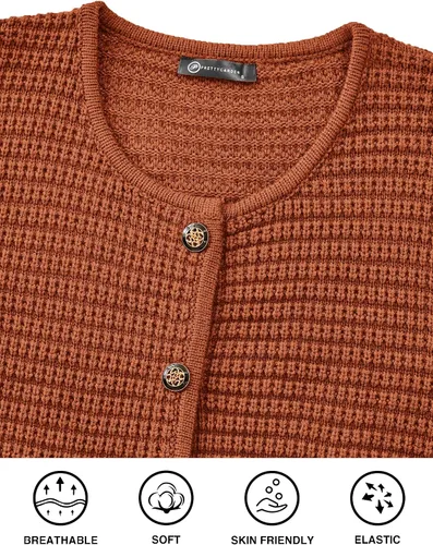 Vista 7 de PRETTYGARDEN Suéteres tipo cárdigan con frente abierto para mujer, con botones, manga larga, casual, lindas, de punto, con bolsillos