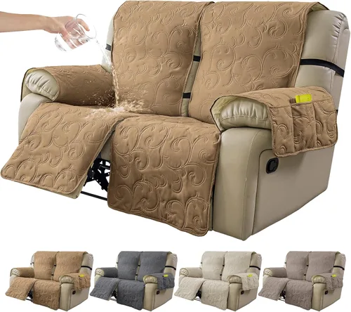 Vista 17 de Funda reclinable 100% impermeable para sofá biplaza, 4 piezas divididas para sofá reclinable de 2 asientos, funda de sofá reclinable antideslizante