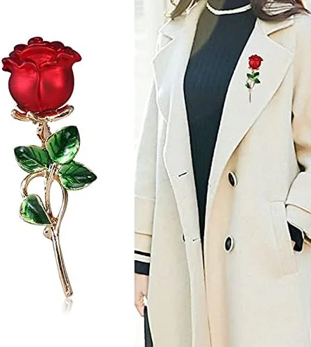 Vista 2 de Broche floral elegante con forma de rosa roja para mujer, accesorio para el día de la madre