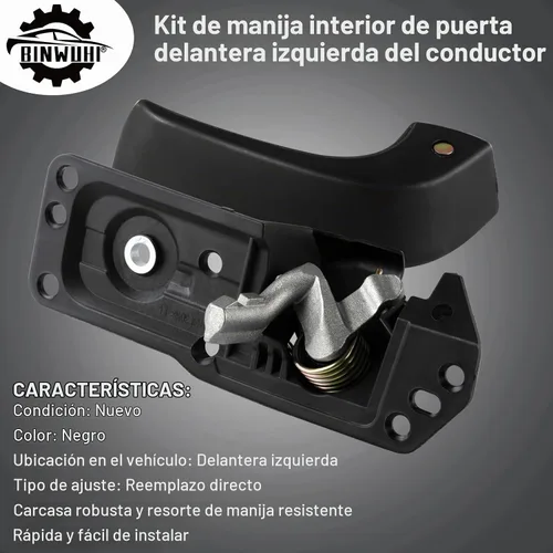 Vista 3 de Manija de puerta interior delantera lado del conductor compatible con 2007-2014 Chevy Silverado Avalanche Suburban Tahoe GMC Sierra Cadillac Negro