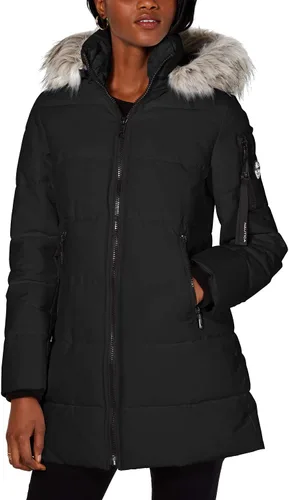 Vista 19 de Nautica Chaqueta acolchada pesada para mujer con capucha forrada de piel sintética Negro