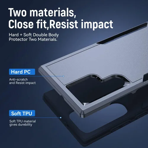 Vista 2 de Funda diseñada para Samsung S24 Ultra (no para S24 y S24 Plus), resistente, resistente, a prueba de golpes, soporte de carga inalámbrica, funda Azul