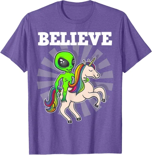 Vista 10 de Believe Space Alien Riding Unicorn - Camiseta de regalo divertida, Negro, S