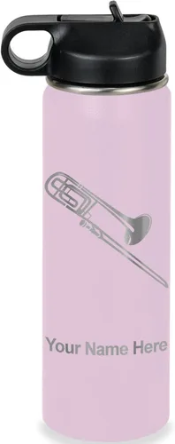 Vista 76 de LaserGram Botella de agua personalizada, trombón, acero inoxidable de doble pared aislada al vacío con popote superior, regalo grabado personalizado