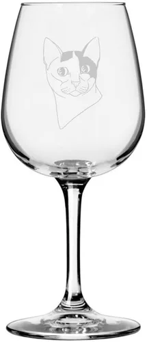 Vista 180 de Copa de vino de 12.75 onzas con temática de gato abisinio grabada para todo uso