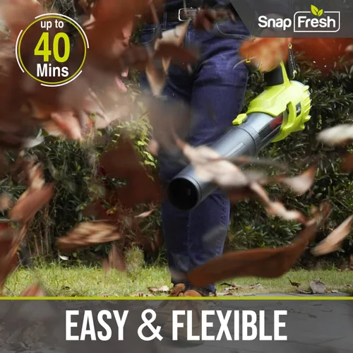 Vista 4 de SnapFresh Soplador de hojas sin escobillas de 20V inalámbrico - 550 CFM/193 KM/H Sopladores de hojas alimentados por batería de 4.0Ah con cargador