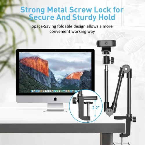 Vista 2 de KDD Soporte para cámara web con soporte para teléfono, abrazadera de cuello de cisne flexible plegable de 22 pulgadas y soporte de proyector