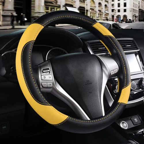 Vista 14 de Funda de cuero para volante de auto, protector antideslizante para volante de auto de cuero de microfibra transpirable, ajuste universal