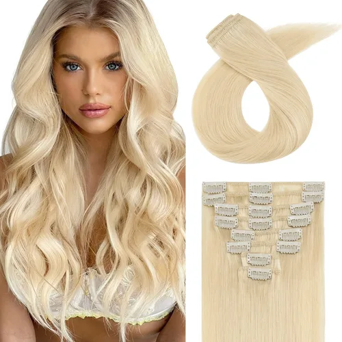 Vista 31 de Extensiones de cabello con clip, cabello humano Remy, extensiones de cabello largo lacio de una pieza con 5 clips, con gancho para colgar