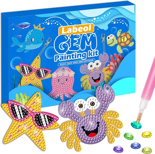 Vista 7 de Labeol Artes y manualidades para niños de 8 a 12 años – Crea tus propios llaveros GEM, arte de diamantes 5D por números, kits de arte GEM para niños