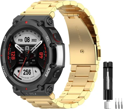 Vista 8 de E ECSEM Bandas compatibles con Amazfit T-Rex 2 Band Men Metal Ajustable Acero Inoxidable Cool Pulsera Accesorios Correa de repuesto para Amazfit
