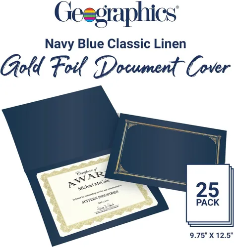Vista 2 de Geographics Fundas clásicas de lino para certificados/documentos, color azul marino, paquete de 25, 12.5 x 9.75 pulgadas