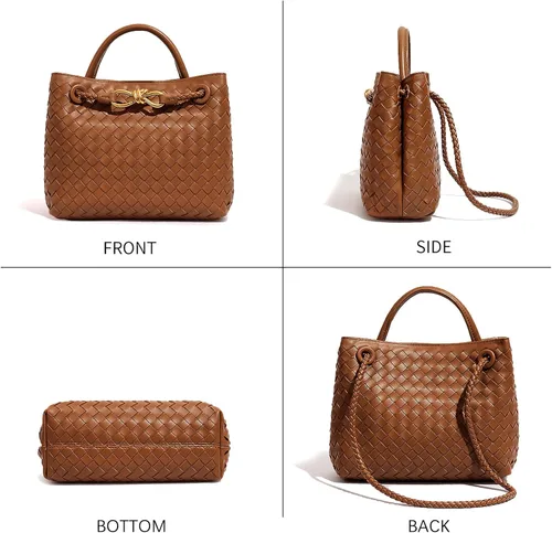 Vista 2 de Bolsa tejida para mujer, bolsa tejida con asa superior, bolsa de hombro tejida, bolsa cruzada