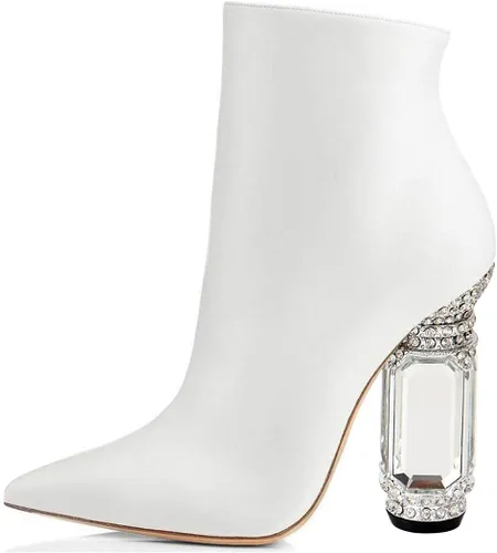 Vista 96 de FSJ Botas de tacón alto con punta puntiaguda para mujer, con tacón alto, con cremallera lateral brillante, estilo casual, para uso diario, zapatos
