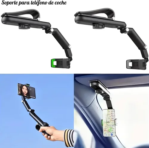 Vista 2 de Ivieicip Soporte Giratorio y Retráctil para Teléfono de Coche - Visor Solar Multifunción 1080 Soporte Universal Giratorio de 360 Grados