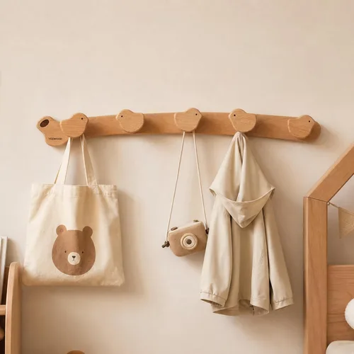 Vista 18 de Ganchos de pared de madera maciza con estante, perchero de pared, estante colgante de entrada con 6 ganchos de latón para sombreros, ropa, toallas