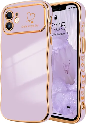 Vista 90 de LCHULLE - Funda para iPhone Air, linda para mujeres y niñas, con forma de onda, color azul bebé Luxury Plating Curly Wavy Frame with Love Heart