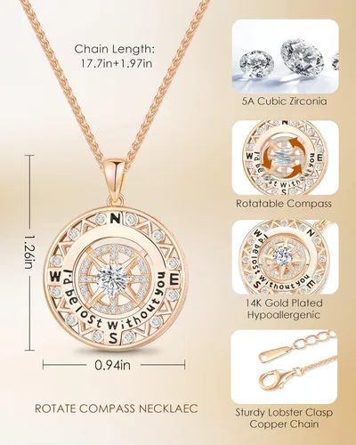 Vista 5 de ETEVON Regalos de graduación para ella 2023, collar de brújula chapado en oro de 14 quilates para mujeres y niñas, collar con colgante de graduación