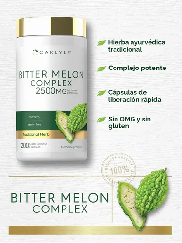 Vista 4 de Carlyle - Cápsulas de Melón Amargo 2500 mg 200 unidades Extracto sin OMG y sin gluten Suplemento complejo Suplemento tradicional de extracto