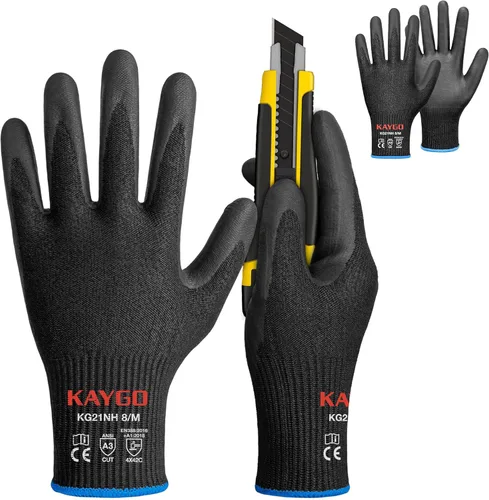 Vista 24 de KAYGO - Guantes de nitrilo resistentes a cortes para tareas de agarre aceitoso y húmedo ANSI A3, HPPE/Forro de fibra de vidrio, agarre