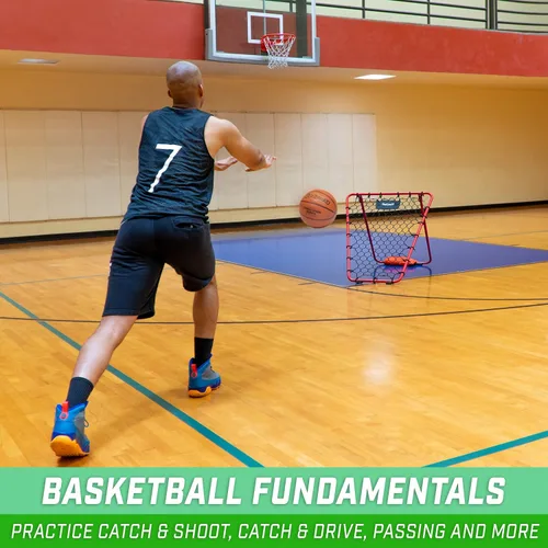 Vista 2 de GoSports Red de rebote de baloncesto con marco ajustable, pies de agarre de goma y bolsas de arena - Auxilio de entrenamiento portátil para pases