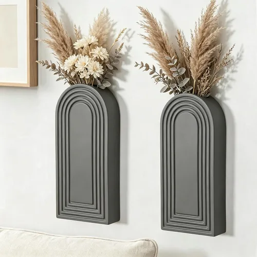 Vista 11 de Dnnnii Juego de 2 jarrones de pared de madera, acabado negro, decoración de pared moderna de granja y bohemio para entrada, pasillo, baño, sala