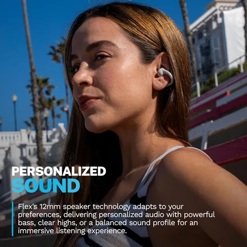 Vista 2 de JLab, Flex, auriculares de oreja abierta, auriculares Bluetooth inalámbricos con clip, auriculares de oreja abierta, blanco nube