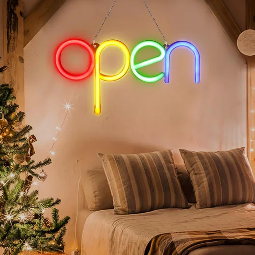 Vista 7 de Letrero LED abierto, 7 x 13.8 pulgadas, letreros abiertos para negocios, luz nocturna de neón abierta, decoración de pared, letreros abiertos LED