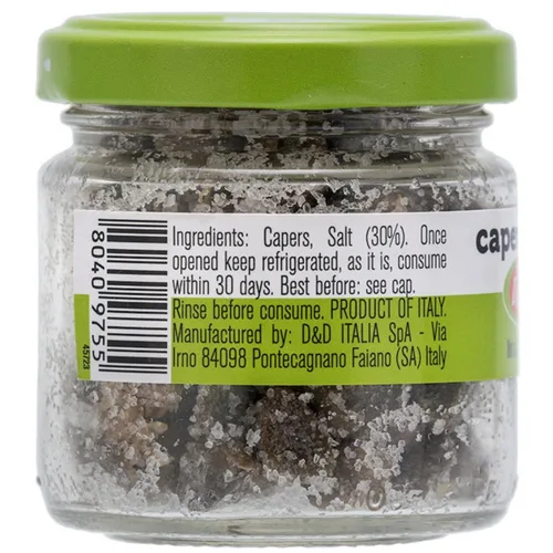 Vista 3 de FRATELLI D'AMICO - Alcaparras en sal, venta de caperitivo sotto, salado, sin pareil, 2.5oz (70g) Premium Capers Non Pareil, Size #10, Salted