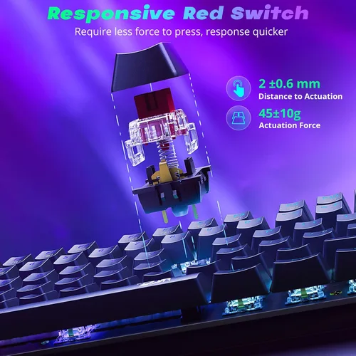 Vista 3 de Redragon Teclado Mecánico para Juegos con Cable, 11 Modos Retroiluminados Programables, Interruptor Rojo Intercambiable en Caliente, Anti-Ghosting
