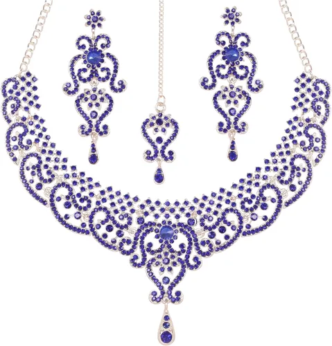 Vista 140 de Conjunto precioso de collar con look real Indian Bollywood, maravillosamente decorado, conjunto de collar adornado para mujer.