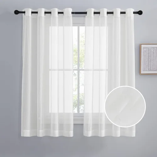 Vista 15 de NICETOWN Cortinas traslúcidas trituradas de 63 pulgadas de largo, con ojales, cortinas traslúcidas de gasa arrugada, cortinas ligeras y aireadas