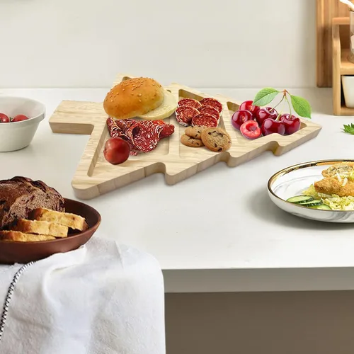 Vista 4 de Tabla de Servir de Bambú, Platos Reutilizables de Bambú para Múltiples Espacios, Juego de Tabla para Charcutería de Forma Novedosa con Cuchillo