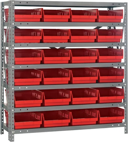 Vista 472 de Quantum QSBU-245BK Heavy Duty Shelving Unit with (7) Shelves and (24) QUS245 Black Bins for Garage Warehouse Storage Distribution 400 lb Load