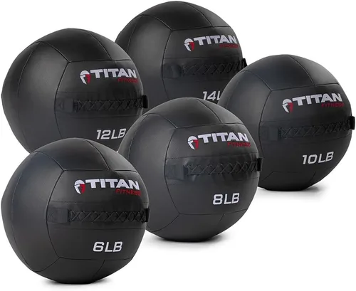 Vista 10 de Titan Fitness Soft Shell Medicine Wall Ball, Cross-Texture Grip