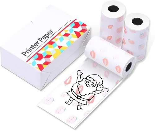 Vista 10 de Ponek Papel térmico púrpura/verde/naranja, papel de impresora adhesivo de 20 años de 1.76 pulgadas x 1.4 pies para diario, fotos, textos, notas