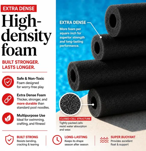 Vista 3 de Play22 Pool Noodles Foam - Extra Dense Foam Swim Noodles, Multi-Purpose Use Negro