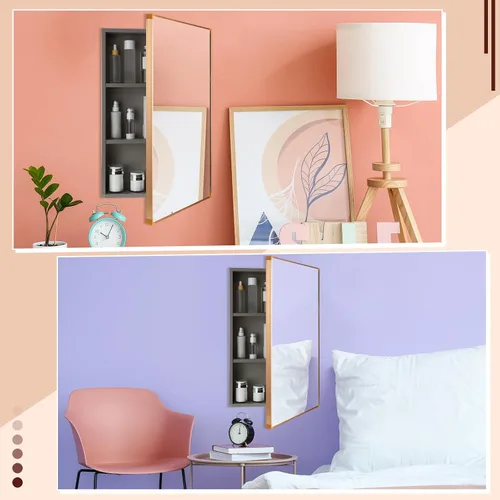 Vista 5 de Suzile Moderno botiquín de 16 x 24 x 4.3 pulgadas con espejo montado en la pared empotrado empotrado para baño empotrado, 3 estantes para puertas