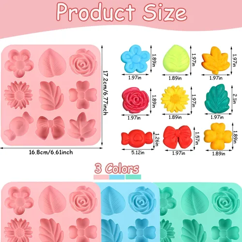 Vista 4 de Paquete de 3 moldes de silicona de flores de margaritas para chocolate, moldes de silicona con forma de arco, forma de arco, para pastel, cubitos