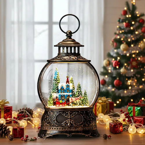 Vista 10 de Linterna de globo de nieve de Navidad con Clara y la Suite Cascanueces, escena operada por batería o USB, luz musical, decoración festiva iluminada