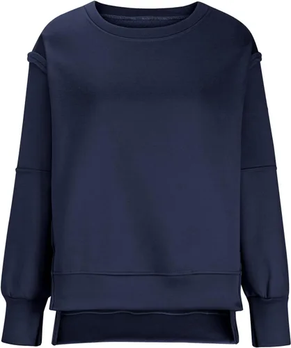 Vista 7 de Ceboyel Sudadera de gran tamaño para mujer 2023, color sólido, cuello redondo, suéter con abertura lateral, cómodo ropa de moda de otoño