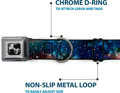 Vista 5 de Buckle-Down Collar de perro con hebilla de cinturón de seguridad, collage de polvo espacial, 1 pulgada de ancho, se adapta a cuello de 15 a 26