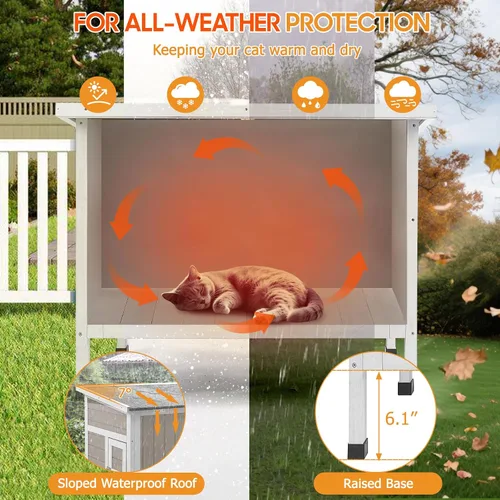 Vista 14 de PetsCosset Casa aislada para gatos al aire libre, resistente a la intemperie, refugio para gatos ferales para invierno, aislamiento de espuma