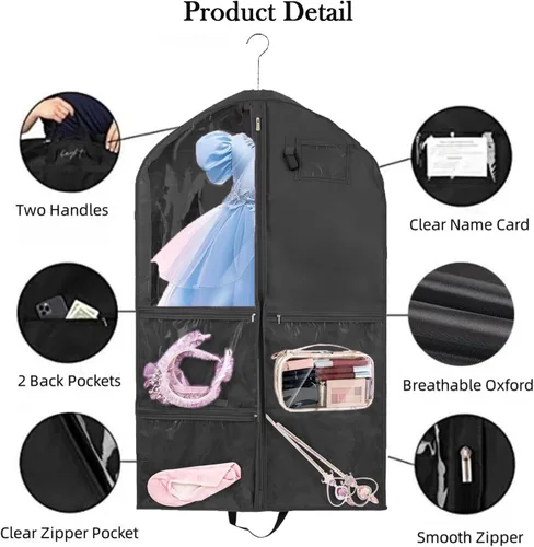 Vista 4 de Bolsa de ropa colgante de 40 pulgadas, impermeable, almacenamiento de disfraces de baile, bolsa de ropa de viaje para niños (rojo rosa, paquete de 2)
